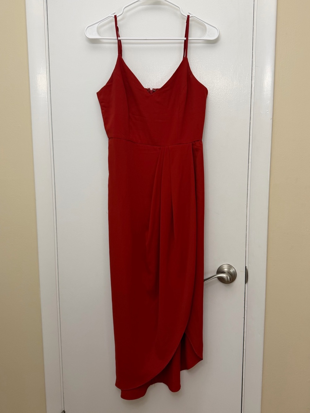 Lulu’s Red Orange Wedding Guest MIDI Dress